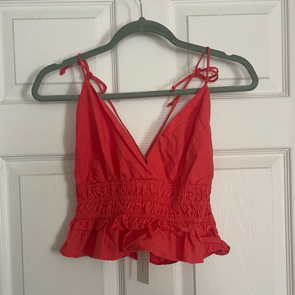 Coral Cropped Summer tie TankTop